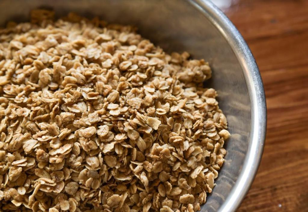 Maple Cinnamon · House-made crunchy granola with NO nuts, coconut, or dried fruit.  Delicious in its oats-and-maple simplicity!   ¾ cup