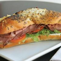 Red Hill Roast Beef Sandwich · Thinly sliced roast beef, horseradish, garlic cream cheese, lettuce, tomatoes, red onions on...