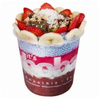 Signature Bowl · Acai, Pitaya, Blue Majik and Coconut Chia Pudding (Base). Topped with Strawberry, Banana, Ca...