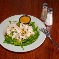 Chopped Salad · Romaine, ditalini pasta, grilled chicken, bacon, egg, blue cheese, green onion and house dre...