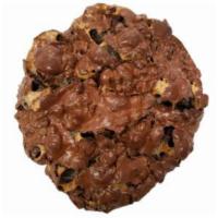 Gluten Free Rocky Road Cookie · A fudgy Chocolate Cookie loaded with toasted walnuts, milk chocolate
chips and gooey marshm...