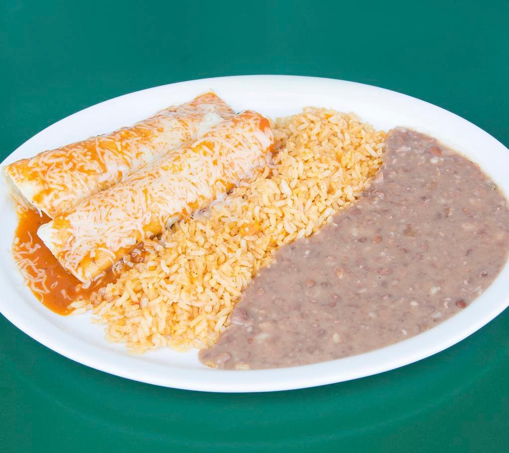 15. Chicken Enchiladas Combo Plate · 2 pieces. Served with choice of side.