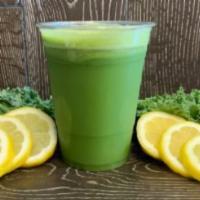 Green Glory · Kale, spinach, lemon, cucumber, celery, parsley, and apple.