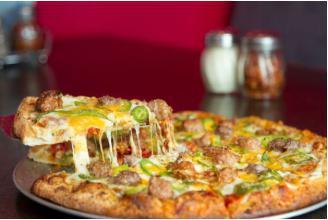 7. Triple Pie · Spice and everything nice. Ground beef, linguica, Italian sausage, green pepper, jalapenos and crushed red pepper with mozzarella, sharp cheddar and pecorino Romano over red sauce.