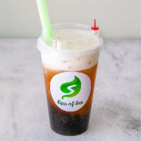 Sweet Georgia Brown · Black tea with Oat Milk, Brown Sugar Syrup, and Peach Flavor.  Great with Brown Sugar Boba. ...