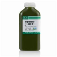K8 Green Juice · Expressed juice blend of kale, spinach, chard, celery, bok choy, parsley, apple, and lime.