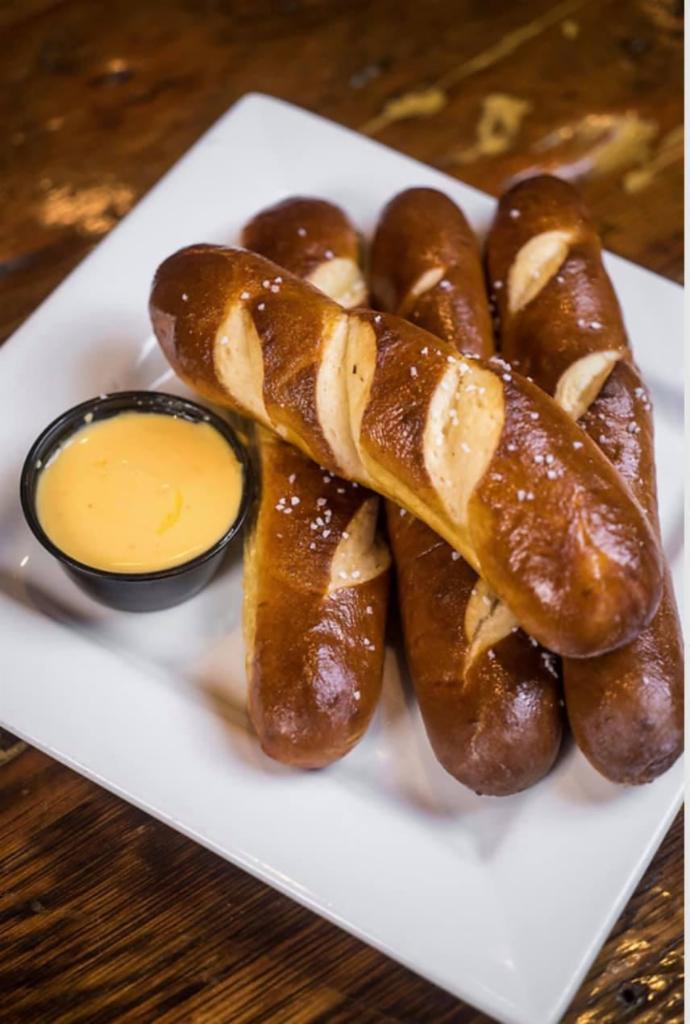 Bavarian Pretzels · Baked Bavarian pretzels served with  Cheese Sauce.