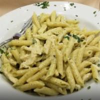 Penne Al Pesto Dinner · Penne pasta tossed into our homemade pesto sauce.