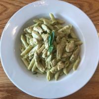 Chicken Al Pesto Dinner · Penne pasta tossed into our homemade pesto sauce with sliced chicken breast.