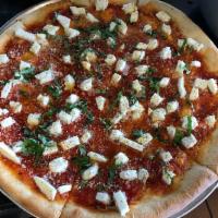 Margherita Pizza · Zesty tomato sauce, extra-virgin olive oil, fresh mozzarella, fresh basil and Parmesan chees...