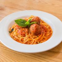 Kid's Spaghetti and Meatballs · A perfect sized bowl of spaghetti and our homemade tomato sauce served with your choice of m...