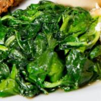 Sauteed Spinach · Sauteed in garlic and spices. Served with tzatziki.