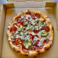 Pepperoni and Sausage Pizza · Mozzarella, cherry peppers and mike's hot honey.