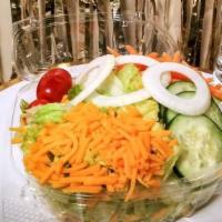 Garden Salad · FRESH Crisp Lettuce, cheese, tomato, cucumber, onions, carrots. Choice of: chicken, shrimp, ...