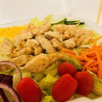 Grilled Chicken Salad · Enjoy this fresh delicious grilled chicken salad. Crisp lettuce, cheese, tomatoes, cucumbers...