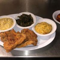 Fried Pork Chops · Served with a choice of 2 veggies and corn bread or dinner rolls.