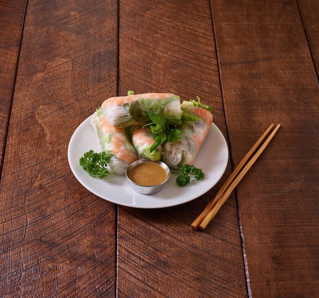 Goi Cuon Tom, Thit · Goi cuon fresh spring rolls. Shrimp, pork, lettuce, mint, bean sprouts, vermicelli.