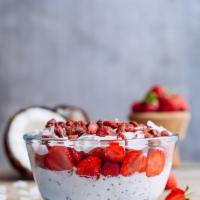Maca Bowl · Strawberries, coconut, goji berries, maca, hemp seeds, chia seeds, agave and granola.