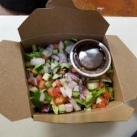 Vegetarian Delight Salad · Salad greens and spring mix, cucumbers, tomato, red onion, green and red peppers pepperoncin...
