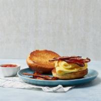 Bacon, Egg & Cheese · Cage-free eggs, bacon, cheddar cheese, and toasted brioche bun.