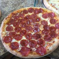 Pepperoni Pizza · Mozzarella cheese and pepperoni with tomato sauce.