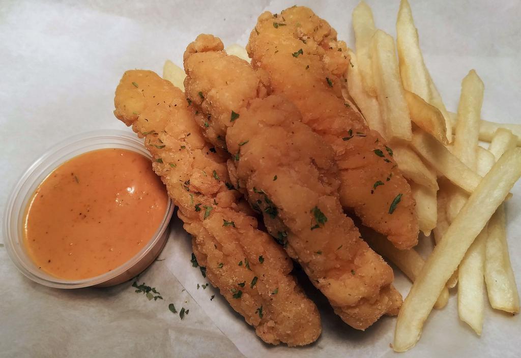 Tenders ＆ Fries · 3 chicken tenders with a side of french fries, 1 dipping sauce