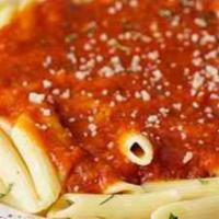Baked Mostaccioli · Penne noodles covered in mozzarella with marinara sauce.