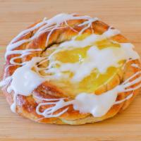 Blueberry Danish · (Parve)  Round danish with cinnamon swirled throughout and topped with blueberry and drizzle...