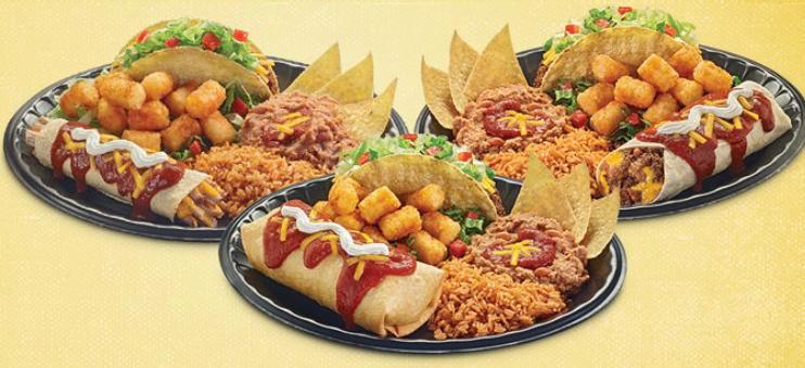 Chimichanga Platter Meal · With a crispy beef taco, Mexi-fries, rice, and beans.