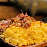 The Smokin' Mac and Meat · 1 BBQ meat, mac n cheese and BBQ sauce.
