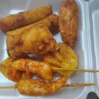 A13. Pu Pu Platter for 2 · Include 2 egg rolls, 2 crab Rangoon, 2 chicken wings and 4 fried shrimps.