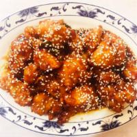 CS3. Sesame Chicken · Crispy fried chunk of boneless chicken sauteed with chef’s special spicy sauce.