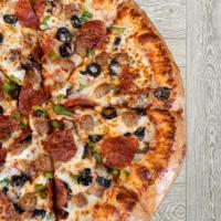 Combo Pizza · Pepperoni, Italian sausage, onion, green pepper, mushrooms and black olives. 