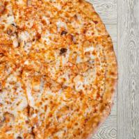 Frank's Buffalo Chicken Pizza · Frank's hot sauce on the bottom and lots of chicken marinated in Buffalo sauce. 