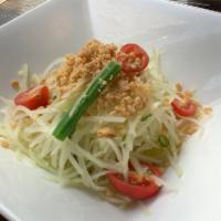 Papaya Salad · Tomato, peanuts, string beans and fresh lime juice. Mildly spicy.