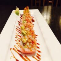Pink Lady Roll * · Spicy tuna, shrimp tempura, avocado  and crunch in a pink soy paper.