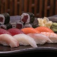 Sachi Sushi Platter · 8 pieces of assorted nigiri sushi and a tuna roll.
