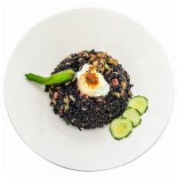 Oink Oink Fried Rice · Black rice, shishito, carrots, green peas, pork belly, bacon, Chinese sausage, scallion and ...