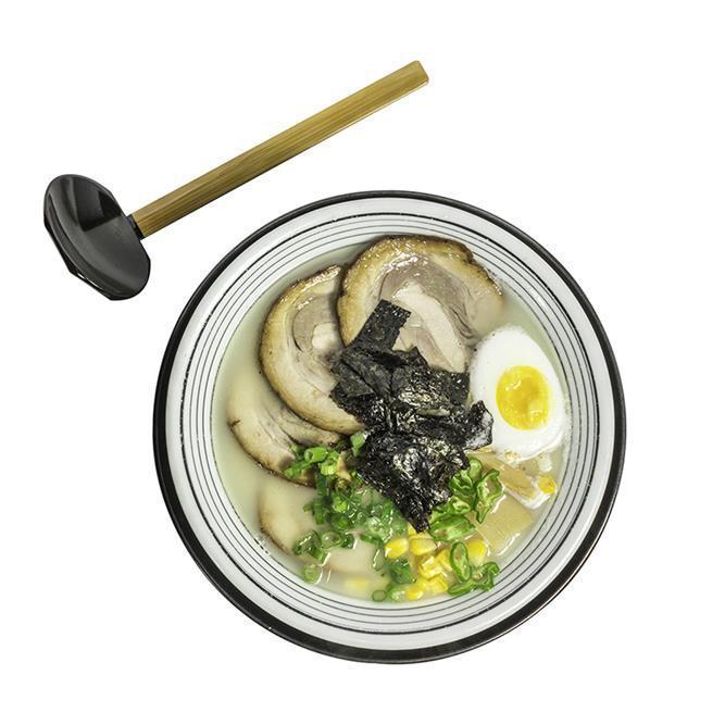 Pork Belly Ramen · Scallion, corn, seaweed, bamboo shoots and egg in Japanese pork broth
