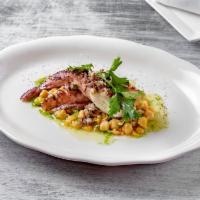 Polipo e Ceci · Seared octopus with garlic sauteed chickpeas.