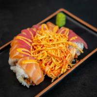 Rose Garden Roll · Rainbow roll with crab salad.