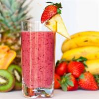 12. Super Energy Smoothie  · Banana, strawberries, apple, papaya, strawberry whey protein bender with 24 oz. 