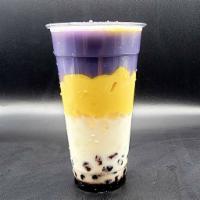 5. Purple Sunrise Boba Milk Tea · Mango and taro boba.