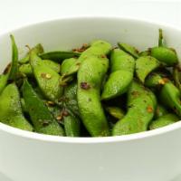 38. Spicy garlic edamame · Organic edamame lightly seasoning with homemade spicy garlic sauce ( perfect for snacking wi...