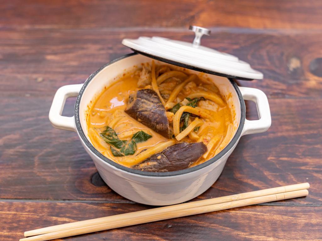 Red Curry with Chicken · Chicken, bamboo shoots, eggplant, and basil with coconut milk. Spicy