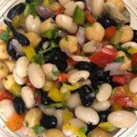 16 oz. Tex Mex Bean Salad · Black beans, Great Northern beans and chick peas tossed with chopped bell peppers and onions...