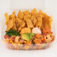 Local Nacho Poké Bowl · Mix and match your style. Served on a bowl of wonton ships. Topped with spicy mayo, unagi sa...
