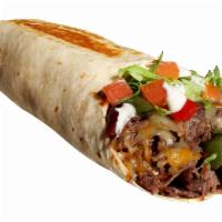 Fajita Wrap · Cheddar, grilled onions and pepper, lettuce, tomatoes and sour cream.