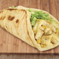 Cheesy Chicken Wrap · Provolone, grilled onions, lettuce and honey mustard wrapped in a grilled pita.