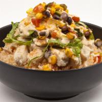 Baja Bowl Meal · Grilled chicken, cheddar, black bean, salsa and chipotle ranch served over rice romaine.
